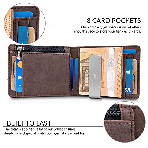 TRAVANDO Cartera con Pinza para Billetes London Bloqueo RFID - Tarjetero Hombre Slim - Billetero (Marrón)