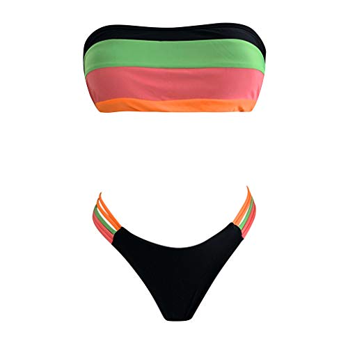 TUDUZ Bikinis Mujer Conjunto De Rayas De Colores Tanga Braga Ropa Interior Sujetador Traje De Baño