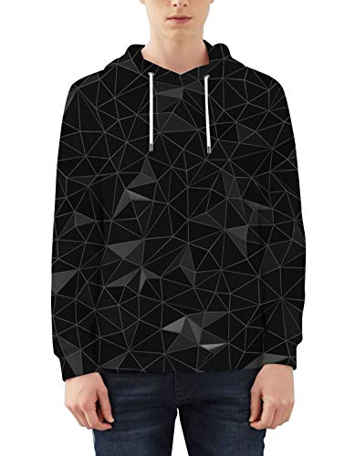 TUONROAD Hoodie Hombre Funny Geométrico 3D Impreso Negro Sudaderas con Capucha Ligero Unisex Sweatshirt Confortable Pullover Colorido Manga Larga Sweater Hoody con Bolsillos Cordón S-M