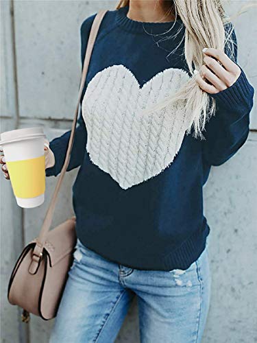 Tuopuda Básico Jerséis Mujer Sudaderas Casual sólido Largo Manga Jersey Amor suéter Suelto Jersey Tops Punto Suéter de Moda O-Cuello Otoño Invierno Oversize Jerseys Blusas Abrigo Tops