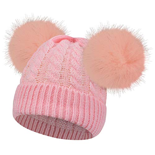 Tuopuda Sombrero para Niños Y Niñas Bufanda Conjunto Slouchy Invierno Grueso Bebe Beanie Gorros con Pompon Y Bufanda de Punto Cuello Redondo para 0-24 Meses Niña Niño