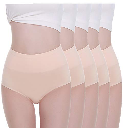 TUUHAW Braguita de Talle Alto Algodón para Mujer Pack de 5 Culotte Bragas de Cintura Alta Cómodo Talla Piel XL