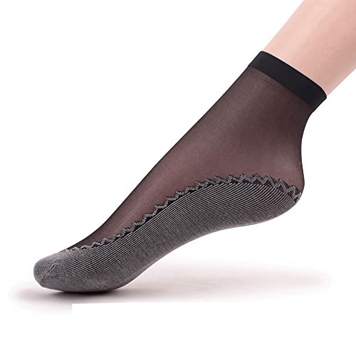 Ueither 12 pares de mujeres sedoso antideslizante de algodón único escarpado tobillo alta medias calcetería calcetines Dedo del pie reforzado (12 Pares Negro)