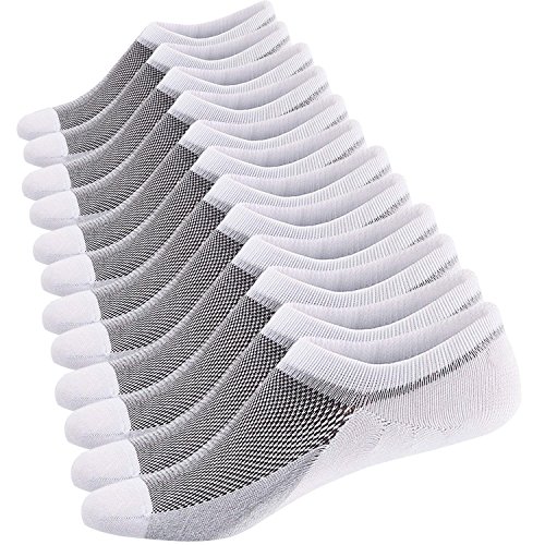 Ueither Calcetines Cortos Hombre Invisibles Respirable Calcetines tobilleros Algodón Antideslizantes (Tamaño: 38-44, 6 Pares Blanco)