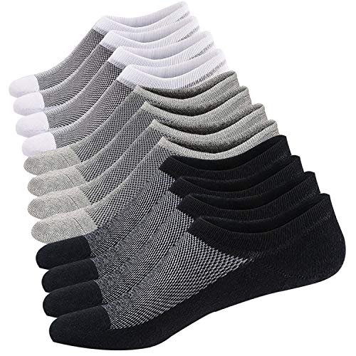 Ueither Calcetines Cortos Hombre Invisibles Respirable Calcetines tobilleros Algodón Antideslizantes (Tamaño: 38-44, Negro/Blanco/Gris (2 Pares Cada))