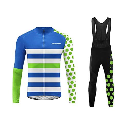 Uglyfrog Invierno Traje Jerseys de Ciclismo para Hombre,Conjunto Ropa de Ciclo,or Pantalones Acolchados Top + 20D de Manga Larga Pantalones,A Prueba de Viento, Transpirable y Que Absorbe El Sudor