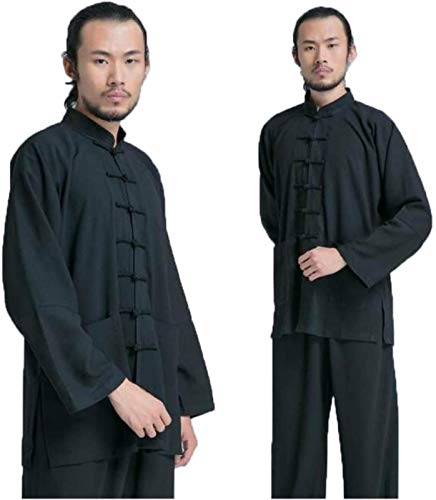 UGUHU Tai Chi Uniforme Ropa - Artes Marciales Conjuntos Chino Tradicional Hombres Mujeres Ropa Shaolin Kung Fu Wing Chun Taekwondo Ropa de Entrenamiento, Negro-S