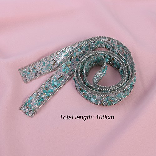 ULTNICE Crystal Rhinestone Dress Sash Belt DIY sombreros adornos 1m (verde claro)