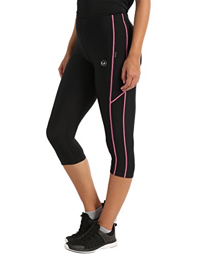 Ultrasport, Pantalones deportivos 3/4 para Mujer, Negro/Neon Rosa, M