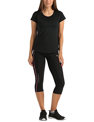 Ultrasport, Pantalones deportivos 3/4 para Mujer, Negro/Neon Rosa, M