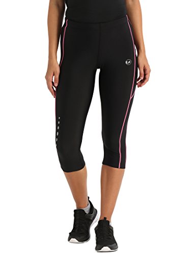 Ultrasport, Pantalones deportivos 3/4 para Mujer, Negro/Neon Rosa, M