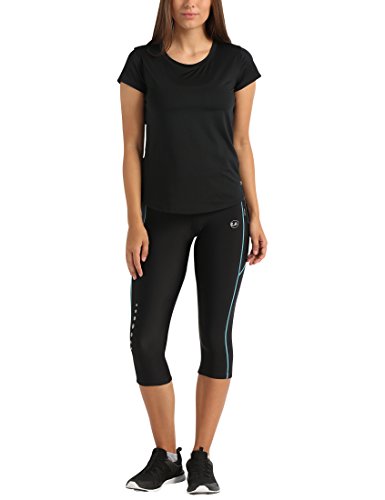 Ultrasport, Pantalones deportivos 3/4 para Mujer, Negro/Turquesa, L