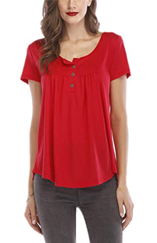 UMIPUBO Bluas de Mujer Camisa Algodón Blusa Mujer Elegante Manga Corta Camisa Suelta Mujer Casual Verano Shirts (Rojo, L)