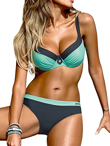 UMIPUBO Mujer Bikini Push-Up Acolchado Bra Trajes de Baño Tops y Braguitas Bikini Sets (ES 44, Estilo1:Azul)