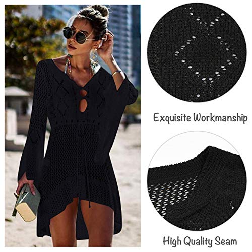 UMIPUBO Vestido de Playa Mujer Suelto Pareos Playa V-Cuello Camisolas y Pareos Ganchillo Vendaje Bikini Traje de Baño Cover up Tunica Talla Grande