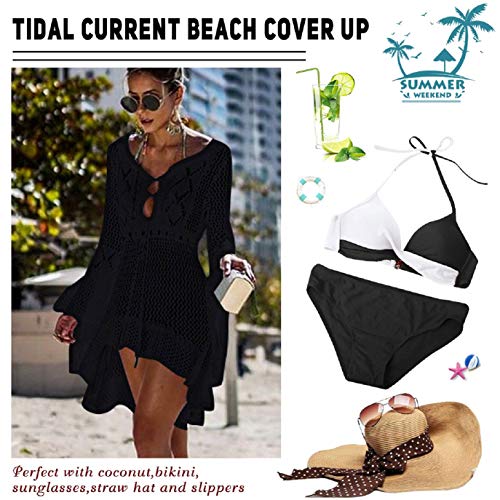 UMIPUBO Vestido de Playa Mujer Suelto Pareos Playa V-Cuello Camisolas y Pareos Ganchillo Vendaje Bikini Traje de Baño Cover up Tunica Talla Grande