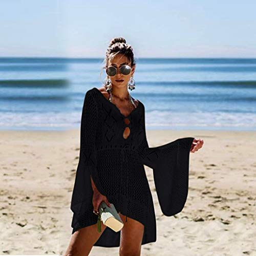 UMIPUBO Vestido de Playa Mujer Suelto Pareos Playa V-Cuello Camisolas y Pareos Ganchillo Vendaje Bikini Traje de Baño Cover up Tunica Talla Grande