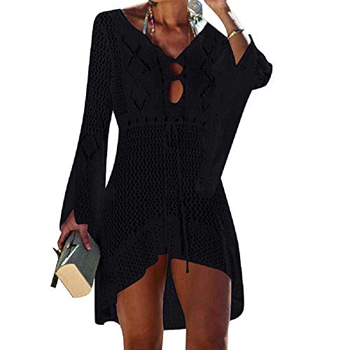 UMIPUBO Vestido de Playa Mujer Suelto Pareos Playa V-Cuello Camisolas y Pareos Ganchillo Vendaje Bikini Traje de Baño Cover up Tunica Talla Grande