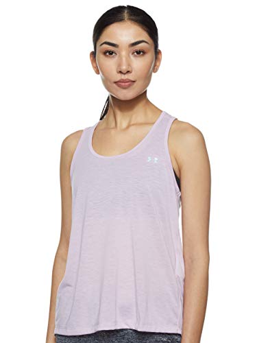 Under Armour Whisperlight - Camiseta sin Mangas para Mujer, Mujer, Camiseta de Tirantes Anchos, 1344467, Rosa Niebla (694)/Plateado Metálico, XL