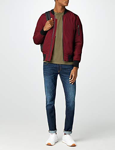 Urban Classics Cazadora de Hombre Chaqueta Bomber de Estilo Urbano, en Burdeos con Cuello, Cintura y Puños Negros a Contraste, Cierre con Cremallera, burgundy/black, L