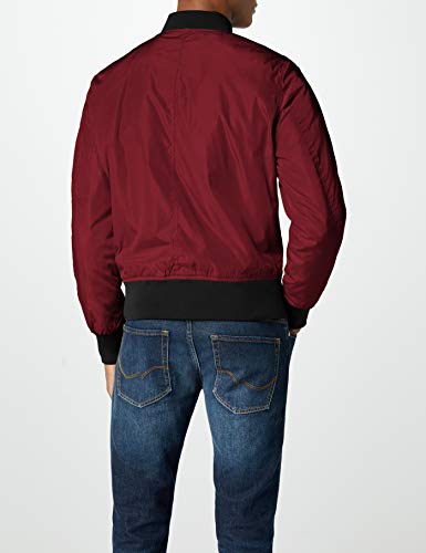 Urban Classics Cazadora de Hombre Chaqueta Bomber de Estilo Urbano, en Burdeos con Cuello, Cintura y Puños Negros a Contraste, Cierre con Cremallera, burgundy/black, L