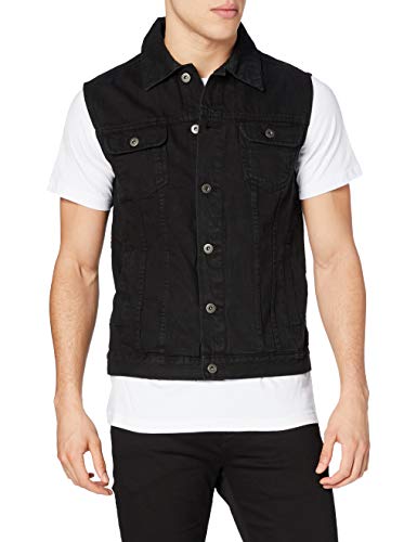 Urban Classics Denim Vest Chaleco, Negro (blackraw 12), Medium para Hombre