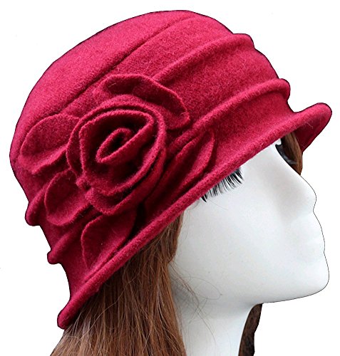 Urban GoCo Lana Cloche Sombreros Gorras para Mujer Vintage Floral Trimmed Sombreros de Invierno (#1 Rojo)