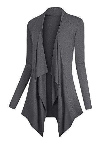 Urban GoCo Mujeres Cárdigan Drapeado de Manga Larga Chaqueta con Frente Abierto Rebecas Dobladillo Irregular Gris XL