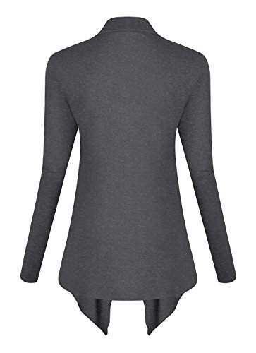 Urban GoCo Mujeres Cárdigan Drapeado de Manga Larga Chaqueta con Frente Abierto Rebecas Dobladillo Irregular Gris XL