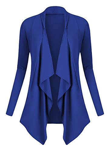 Urban GoCo Mujeres Cardigan Drapeado de Manga Larga Chaqueta con Frente Abierto Rebecas Dobladillo Irregular (Small,Azul Real)