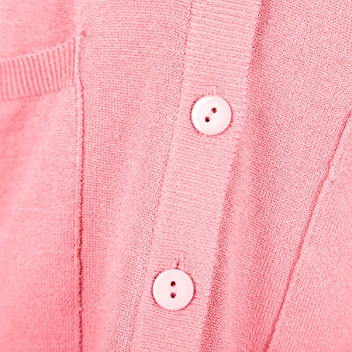 Urban GoCo Mujeres Chaqueta de Punto Básico de Manga Larga con Botones Rebecas Cárdigan (XL, Pink)