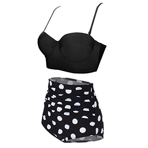 URIBAKY Traje De BañO De Verano para Mujer Bikini De Dos Piezas con Estampado De Punto Sujetador Bandeau Y Color SóLido Braguitas Traje De BañO Ropa De Playa CóModa