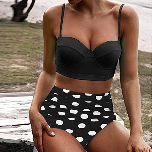 URIBAKY Traje De BañO De Verano para Mujer Bikini De Dos Piezas con Estampado De Punto Sujetador Bandeau Y Color SóLido Braguitas Traje De BañO Ropa De Playa CóModa