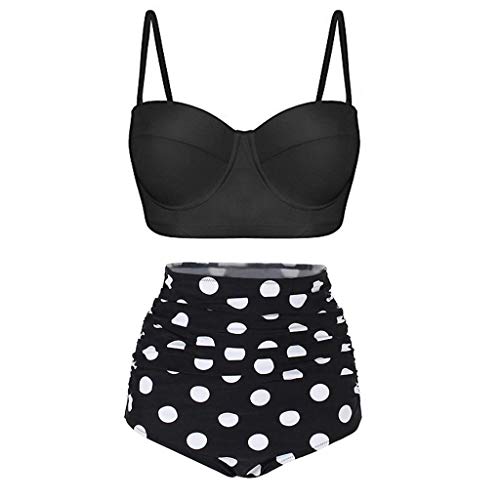 URIBAKY Traje De BañO De Verano para Mujer Bikini De Dos Piezas con Estampado De Punto Sujetador Bandeau Y Color SóLido Braguitas Traje De BañO Ropa De Playa CóModa