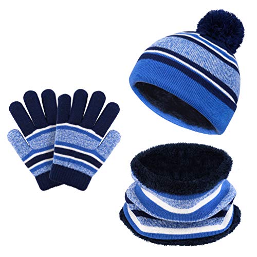 VBIGER Sombreros de Caliente Punto para Niños y Niñas con Forro de Felpa Corta, Set de Bufanda, Gorro y Guantes, 3 Piezas, 3-6 Años