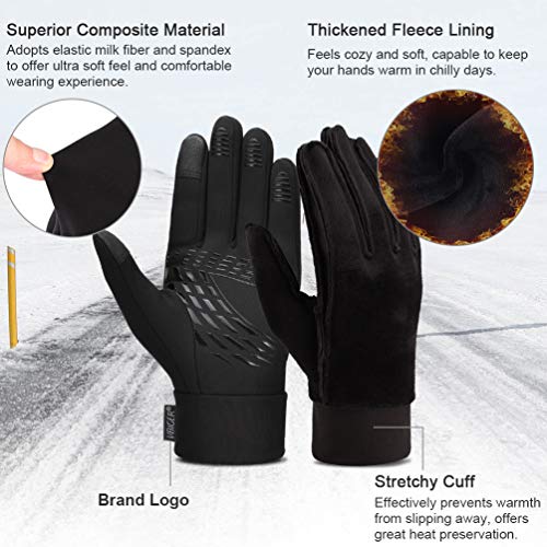 VBIGER Thickened Winter Gloves Touch Screen Gloves Cold Weather Gloves with Anti-slip Silicone and Stretchy Cuff (Negro, M)