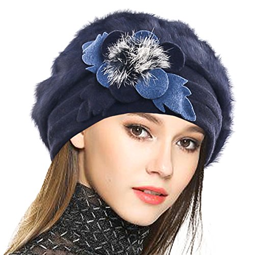 VECRY Mujeres Lana Boinas Angola Gorro Casquete Invierno Sombrero (Armada)