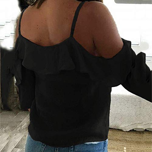 VEMOW Camisole Blusas Tirantes de poliéster para Mujer con Cuello en V Halter con Volantes Camiseta(Negro,XXL)