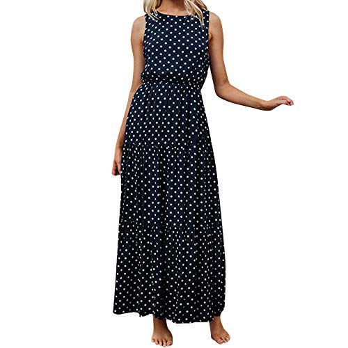 VEMOW Faldas Mujer Vestido De Playa Sin Mangas con Estampado De Puntos De Verano Casual para Mujer Faldas(U Navy,M)