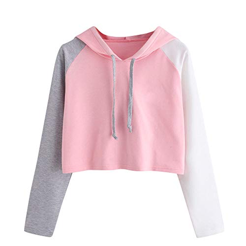 VEMOW Las Mujeres Sudadera con Capucha Cortas Lindo Gato Negro Impreso Crop Tops Sweatshirt, Encapuchado Camisa Manga Larga Pullover Blusa Otoño Invierno Elegantes Moda Deportivas Estilo(H Rosado,M)