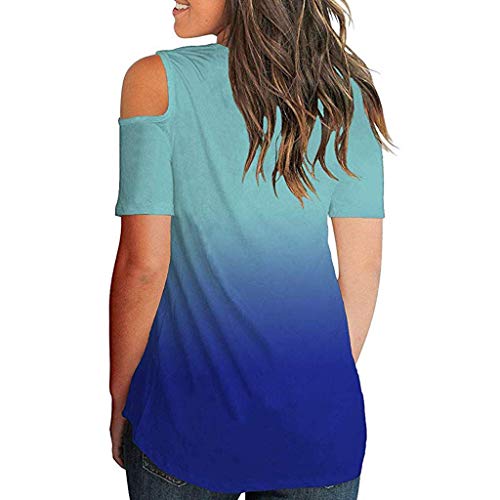 VEMOW Los más vendidos Camiseta Tops Las Mujeres cruzan el Hombro frío V Cuello Manga Corta Blusa(Azul,XL)