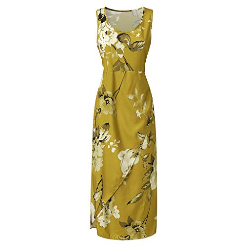 VEMOW Vestido Mujer Verano Informal sin Mangas con Estampado Impresión Floral Irregular sin Mangas para Mujer Comodo Dress Play Vestir Sundress(Amarillo,L)