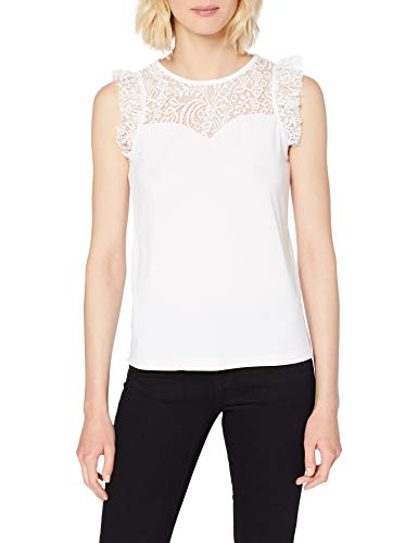 Vero Moda VMALBERTA Sweetheart Lace S/L Top Noos Camiseta sin Mangas, Blanco (Snow White Snow White), Mujer