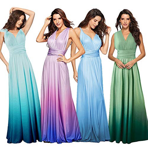 Vestido de Fiesta de Mujer Sin Mangas de Boho Maxi Largo Ropa de Cóctel Noche Dama de Honor Sexy y Elegante Falda Multi-Way Casual Vintage Dress para Boda Playa Verano Agua Azul M