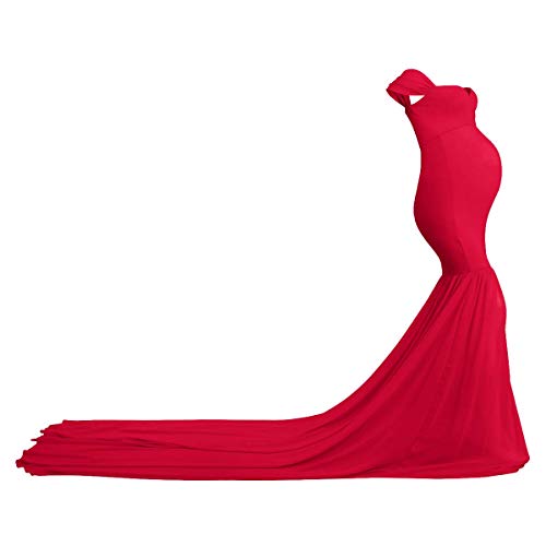 Vestido de maternidad para mujeres embarazadas, vestido de maternidad largo de gasa con hombros descubiertos, vestido elegante para boda, cuidado de enfermería, encantador para mamá rojo Talla única