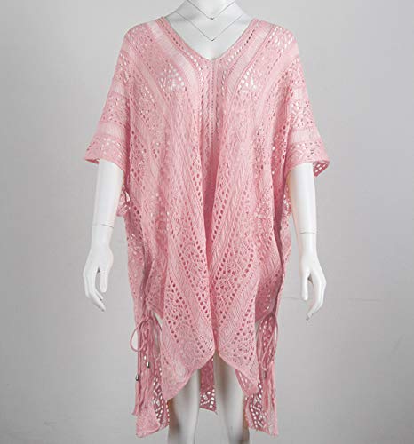 Vestido Ganchillo Playa Mujer Vestidos Pareos Playeros Kaftan Camisolas Caftanes Tunica Playa Piscina Ropa de Baño Vestido Playero Crochet Ropa de Playa Mujer Bikini Cover Up Playera Camisola Rosa