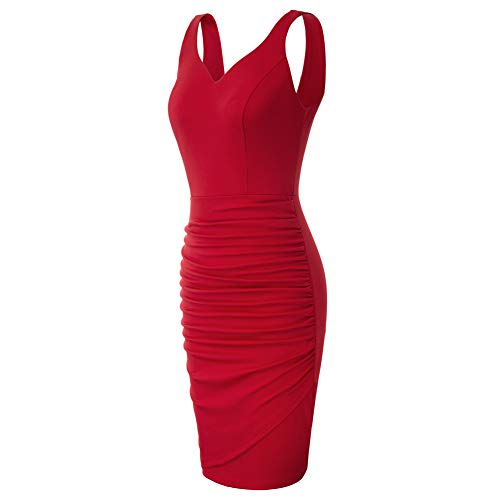 Vestido Vintage para Mujer Vestido Cóctel sin Mangas con Cuello V para Fiesta 2XL Rojo CLS02497-2