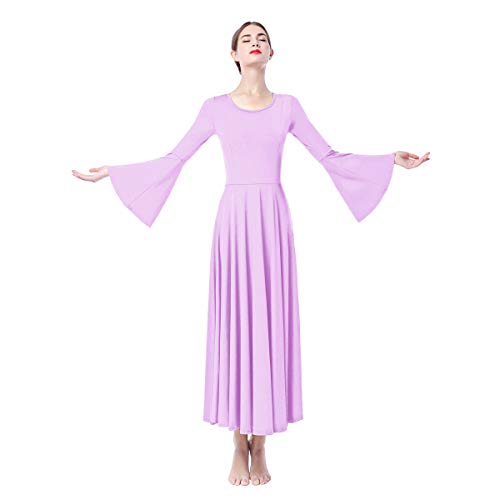 Vestidos de Fiesta Mujer Largos Litúrgico Manga Larga Leotardo Gimnasia Ballet Danza Clásica Combinación Elegantes Flamenco Maillot Adulto con Falda Disfraz Violeta Claro S