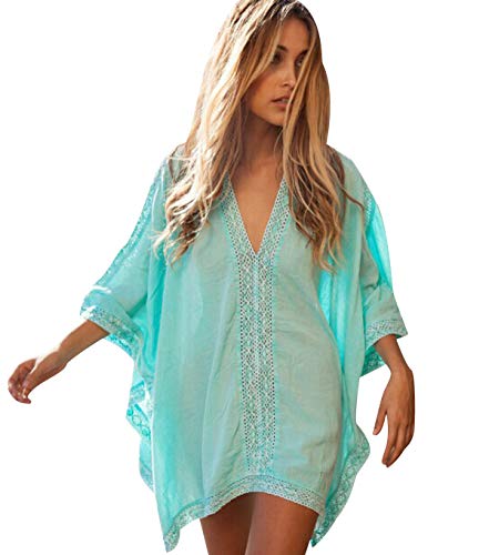 Vestidos de Playa Pareos Playeros Cuello V Boho Vestido Playa Mujer Kaftan Caftanes Bluson Tunica Blusas Playa Piscina Ropa de Baño Playero Ropa de Playa Mujer Bikini Cover Up Tunicas Camisola Verde