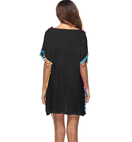 Vestidos de Playa Vestidos Pareos Playeros Vestido Playa Mujer Kaftan Camisolas Caftanes Bluson Tunica Blusas Playa Piscina Ropa de Baño Playero Mujer Bikini Cover Up Tunicas Playera Camisola Negro